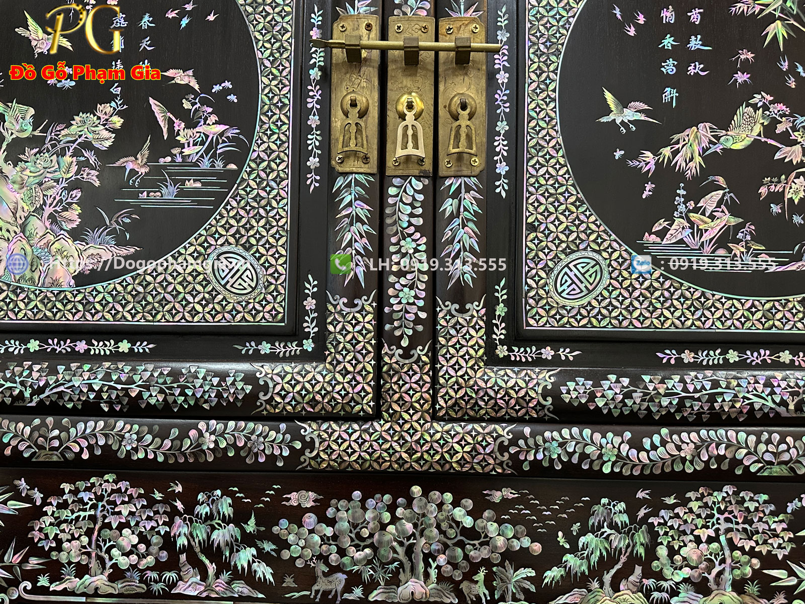 Đồ Gỗ Phạm Gia nới chế tác tủ bày đồ cẩn ốc gỗ gụ 