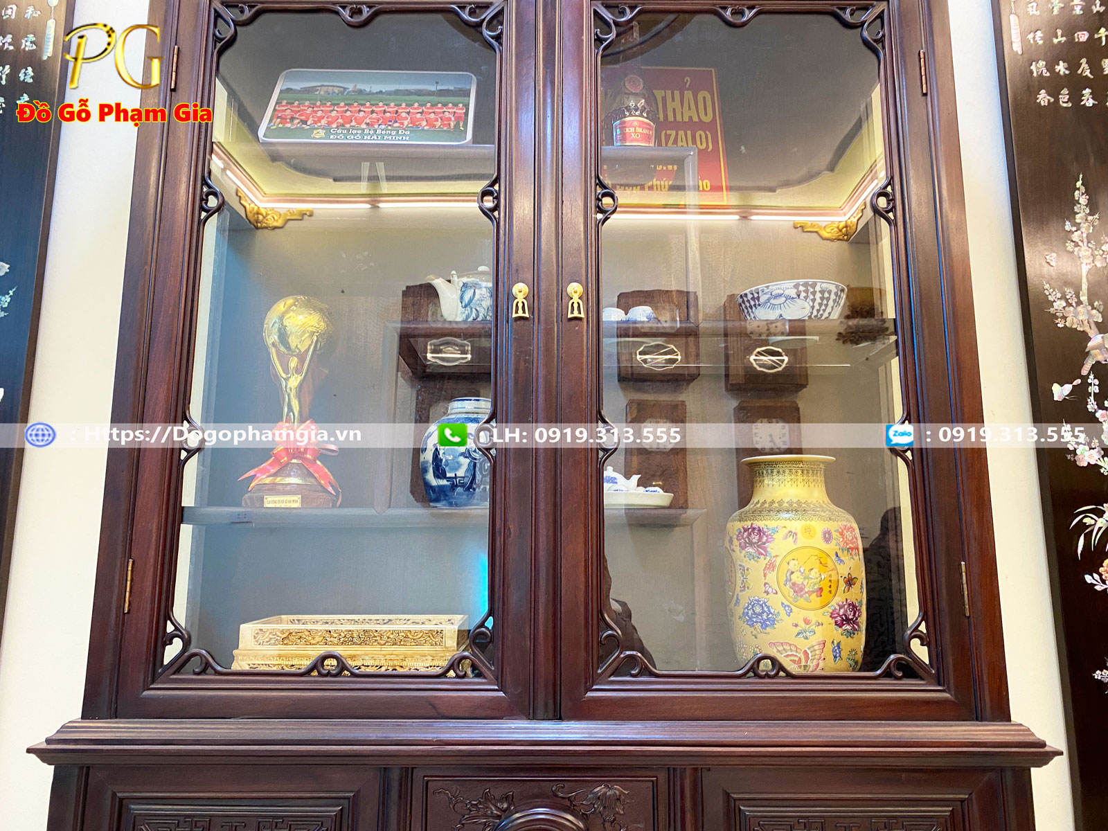 Đồ Gỗ Phạm Gia cơ sở gia công tủ bày đồ trưng bày đồ cổ