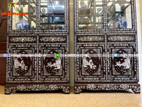 Hình ảnh chi tiết tủ bày đồ cẩn ốc gỗ gụ Hình ảnh chi tiết tủ bày đồ cẩn ốc gỗ gụ