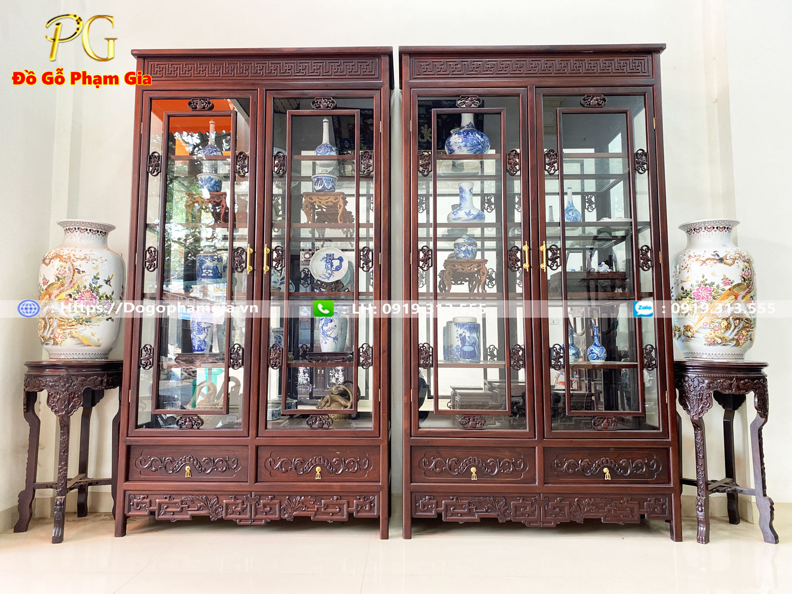 Thông tin chi tiết tủ bày đồ chạm triện gỗ gụ