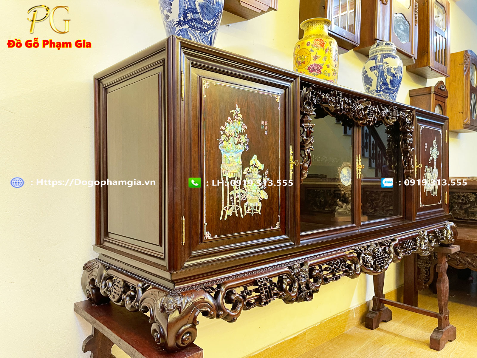 Hình ảnh chi tiết tủ chè chạm ngũ phúc TC32