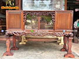 Tủ Chè Chạm Hoa Hồng Gỗ Gụ