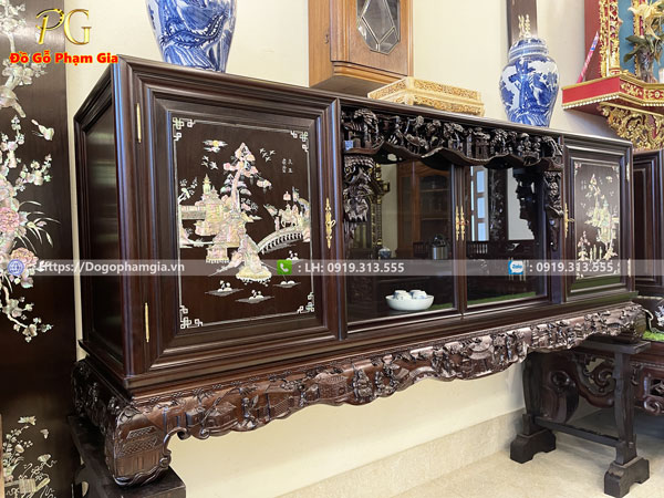 Hình ảnh tủ chè cẩn ốc văn vương cầu hiền