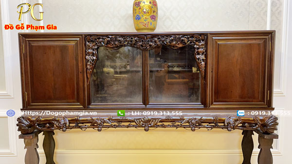 Thông tin kích thước tủ chè gỗ gụ  chạm dơi thọ CT16
