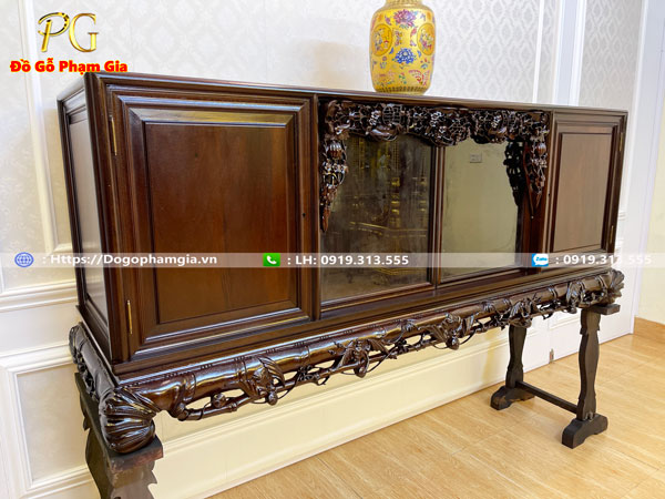 Hình ảnh ý nghĩa dơi thọ trên tủ chè gỗ gụ