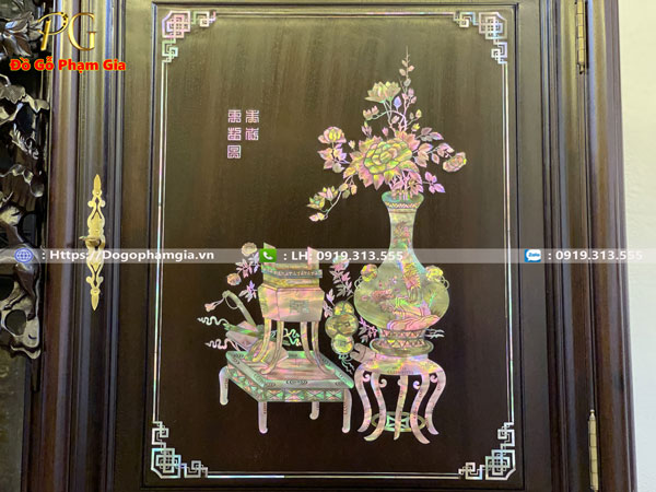 Tủ chè gỗ gụ khảm đông bích rất tinh xảo