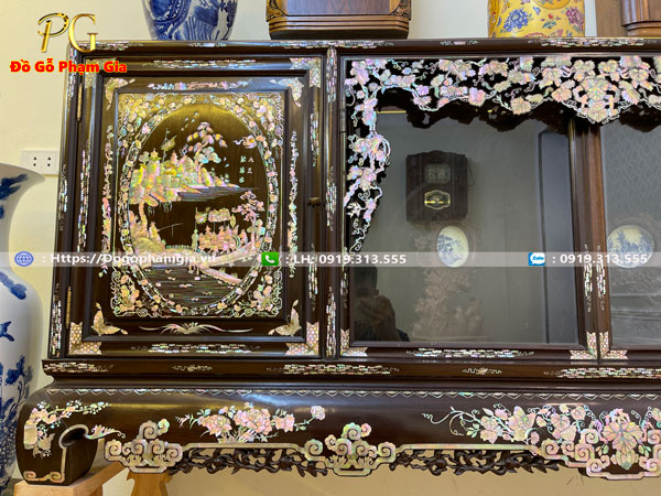 Thông tin kích thước tủ chè gỗ gụ cẩn ốc liên chi