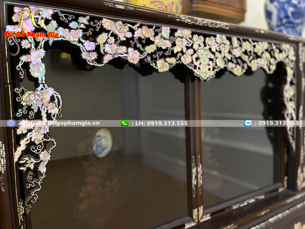 Hình ảnh chi tiết tủ chè gỗ gụ khảm ốc liên chi