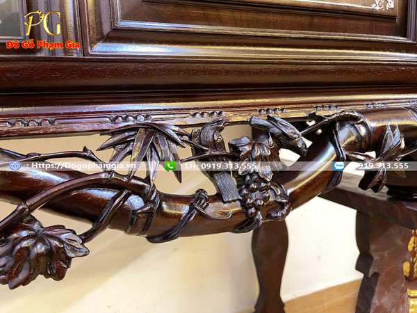 Đồ Gỗ Phạm Gia cơ sở sản xuất tủ chè gỗ gụ khảm mai treo 