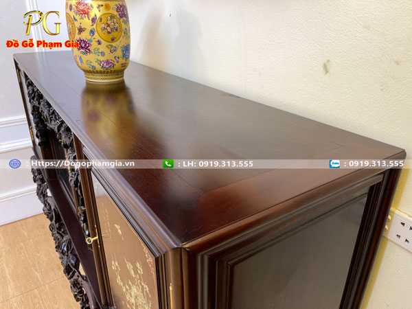 Đồ Gỗ Phạm Gia cơ sở sản xuất tủ chè gỗ gụ khảm mai treo 