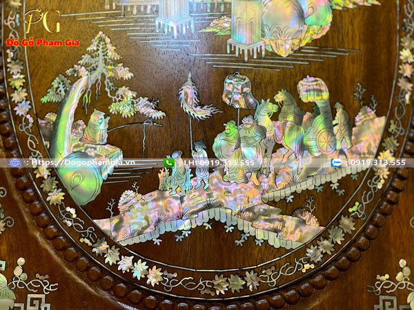 Hình ảnh chi tiết tủ chè cánh cong gỗ gụ khảm tích