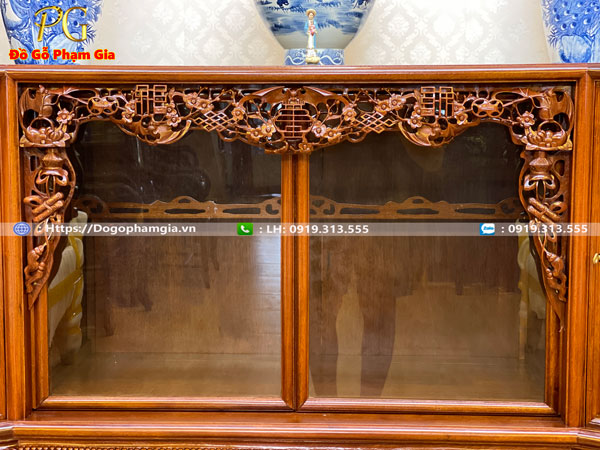 Thông tin kích thước tủ chè cánh cong gỗ gụ