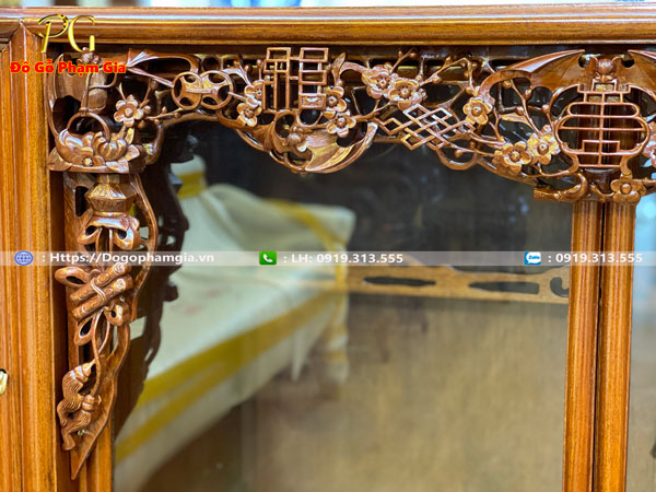 Thông tin kích thước tủ chè cánh cong gỗ gụ