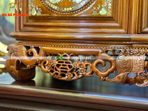 Hình ảnh chi tiết tủ chè cánh cong gỗ gụ khảm tích