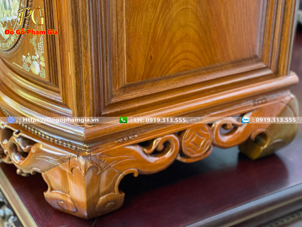 Tủ chè cánh cong gỗ gụ khảm tích đẹp 