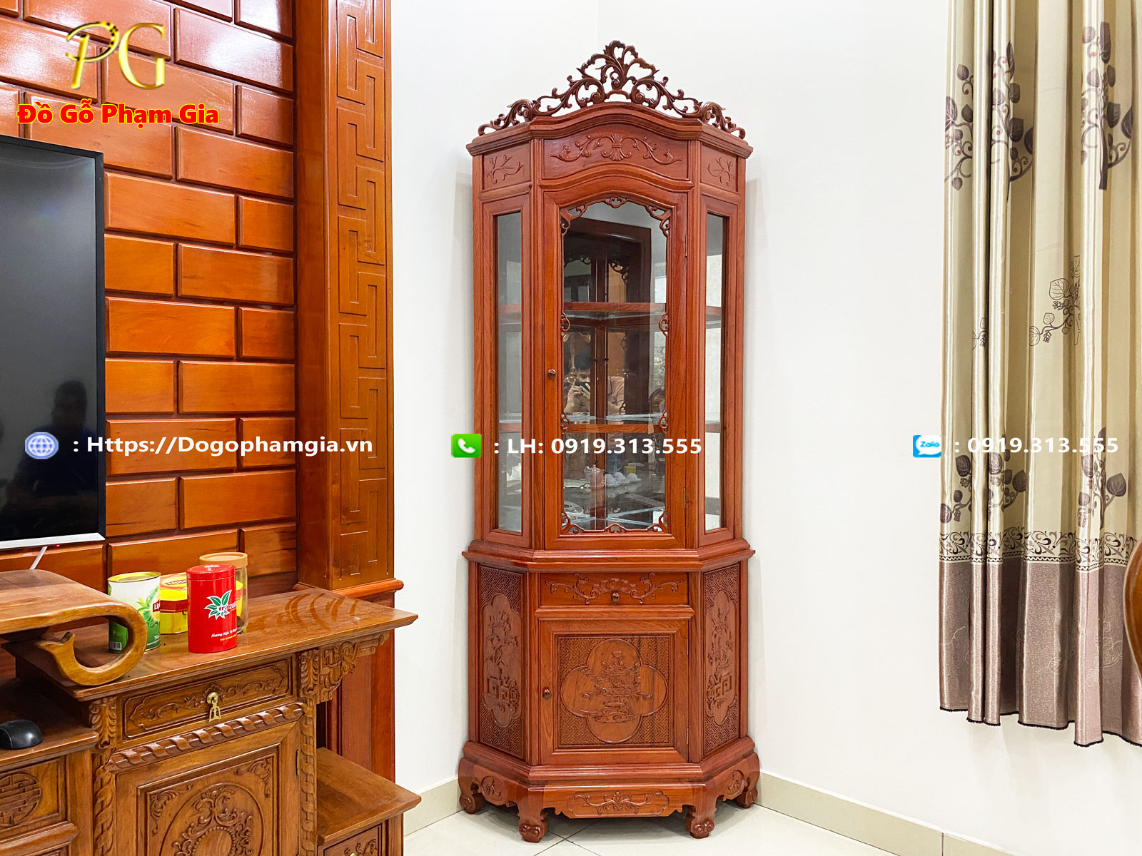 Thông tin kích thước tủ rượu góc 60 gỗ hương